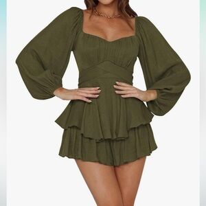 Women’s Large Olive Green Ruffle Layer Romper